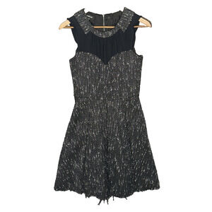 Bebe Womens Mini Dress Tweed Black Sleeveless Size 2 Dark Academia LBD Party